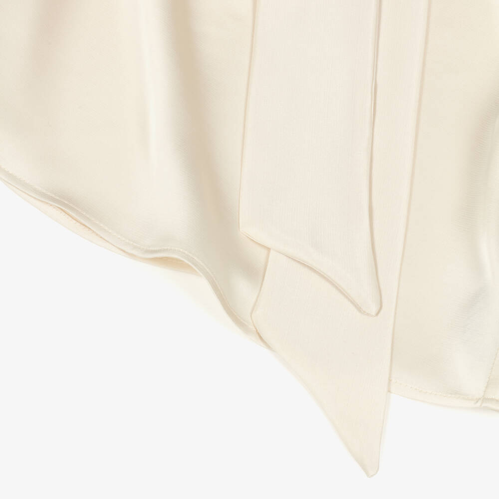 Fun & Fun-Блузка с бантом кремовая атласная для девочек | Childrensalon