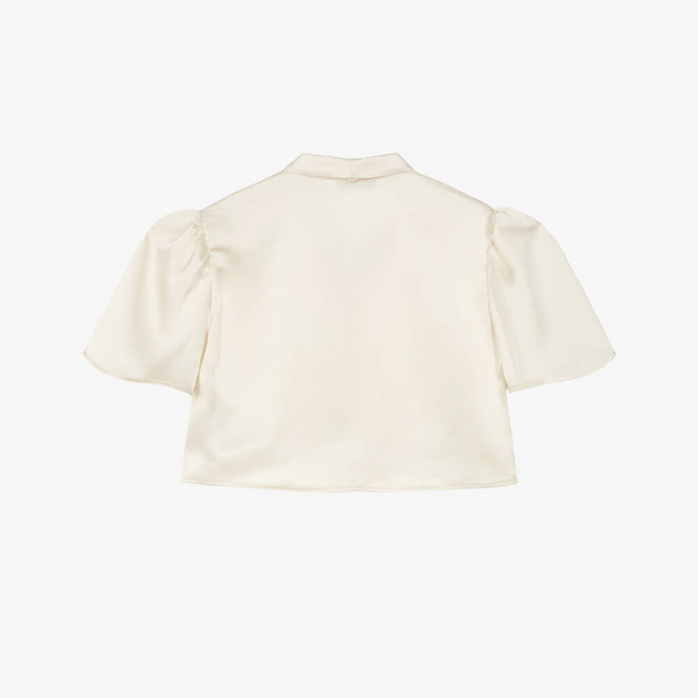 Fun & Fun-Блузка с бантом кремовая атласная для девочек | Childrensalon