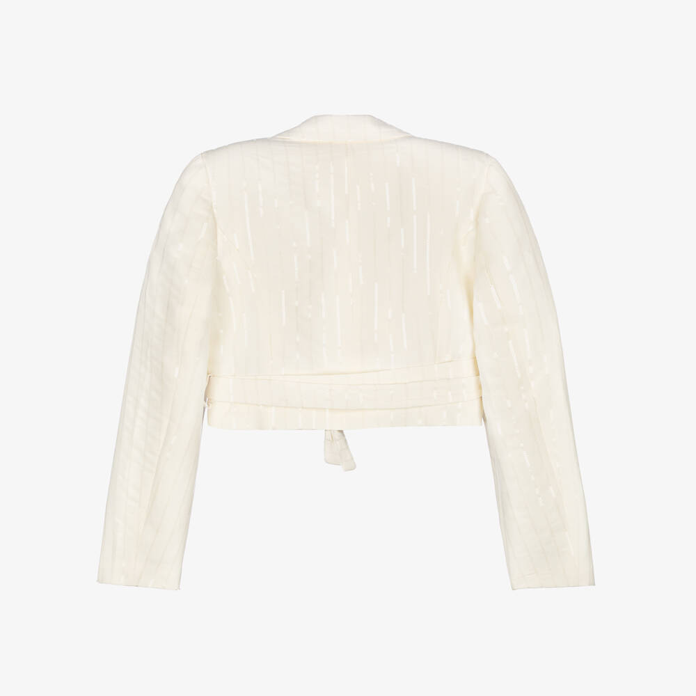 Fun & Fun-Girls Ivory Sequinned Cropped Blazer with Ties  | Childrensalon