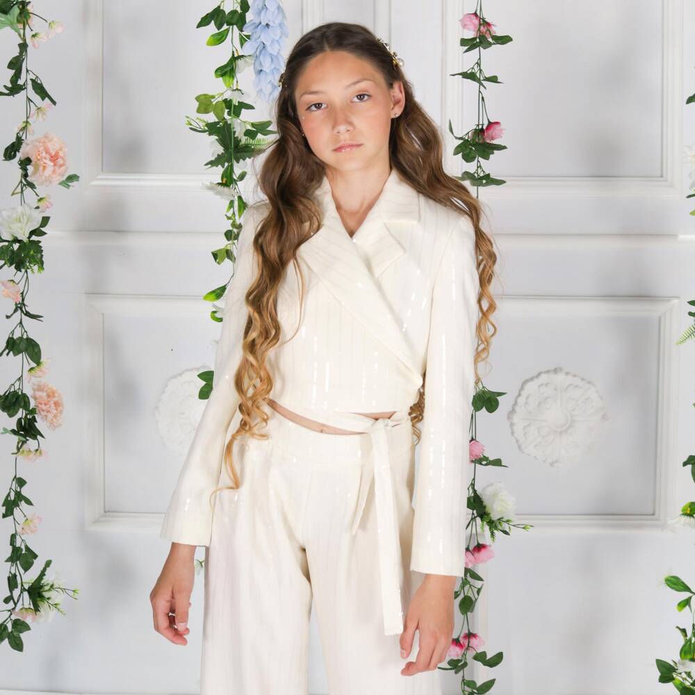 Fun & Fun-بليزر قصير بترتر لون عاجي للبنات المراهقات | Childrensalon