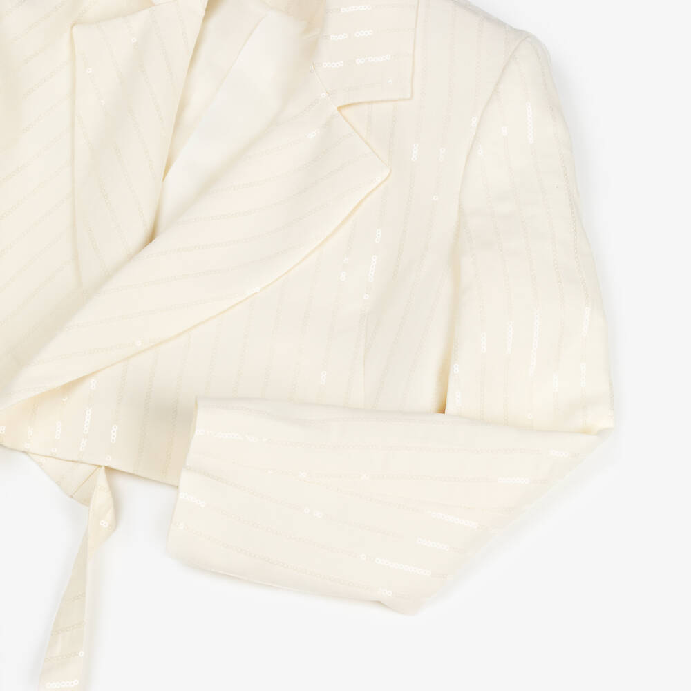 Fun & Fun-Girls Ivory Sequinned Cropped Blazer with Ties  | Childrensalon