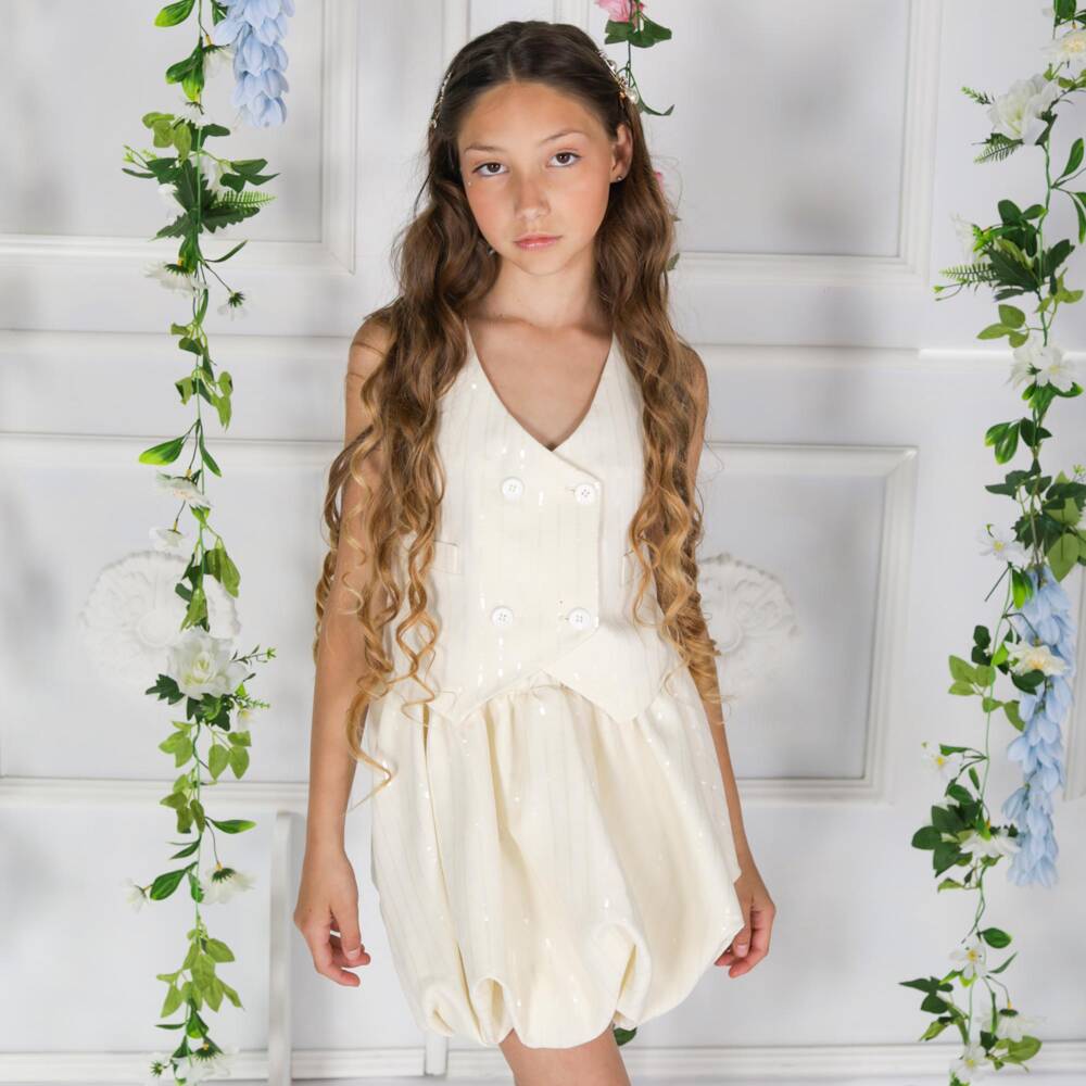 Fun & Fun-Girls Ivory Sequinned Waistcoat | Childrensalon