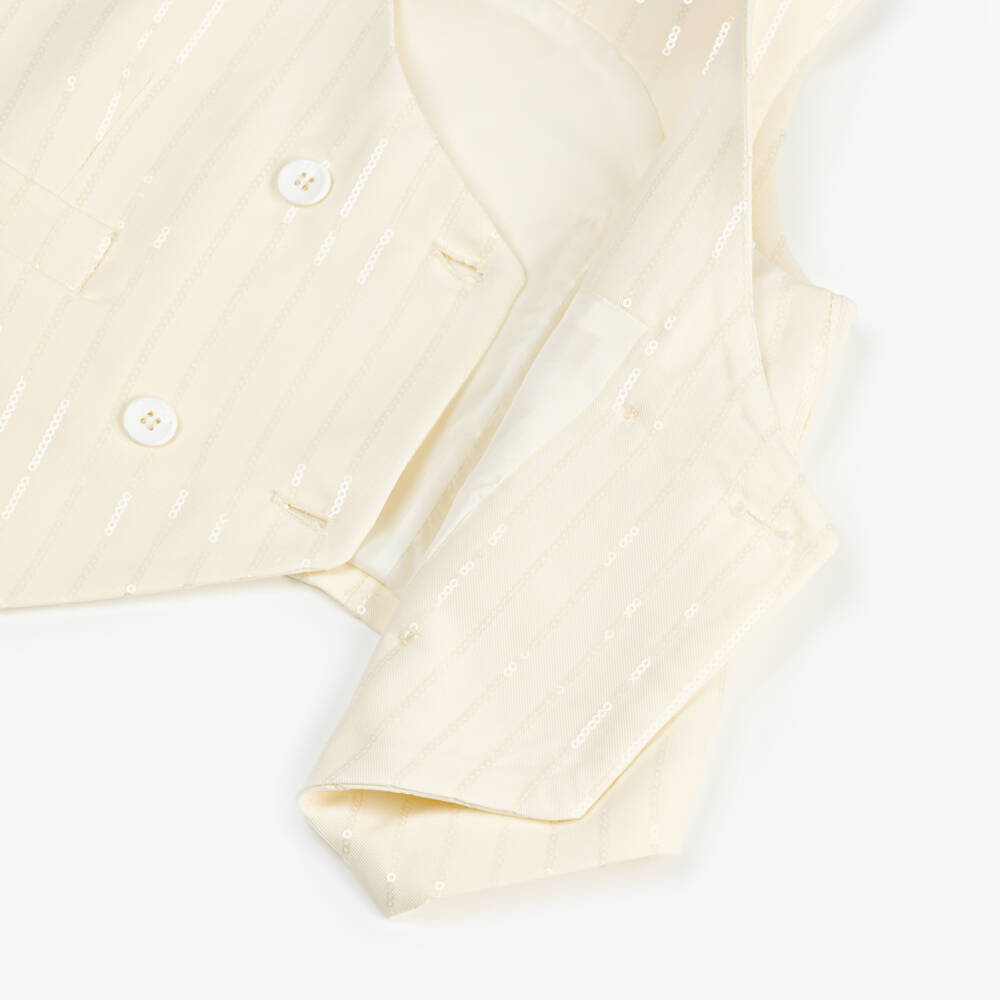 Fun & Fun-Girls Ivory Sequinned Waistcoat | Childrensalon