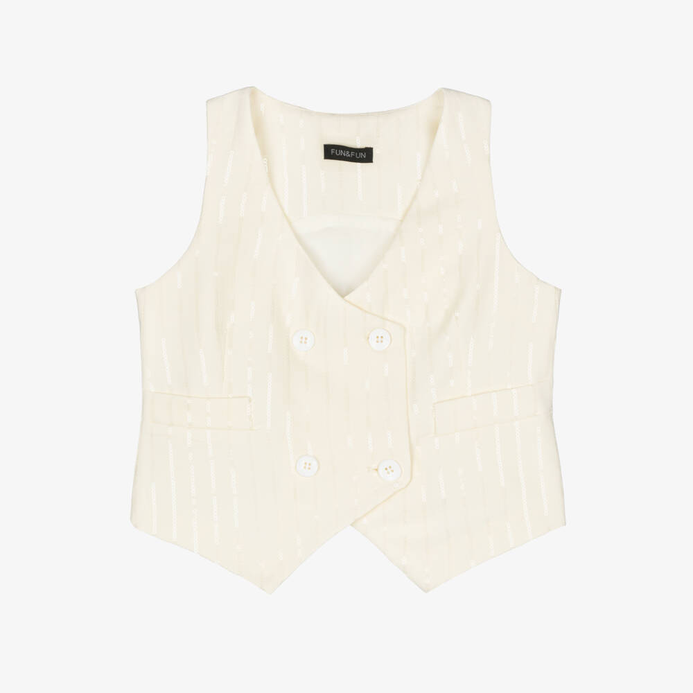 Fun & Fun-Girls Ivory Sequinned Waistcoat | Childrensalon