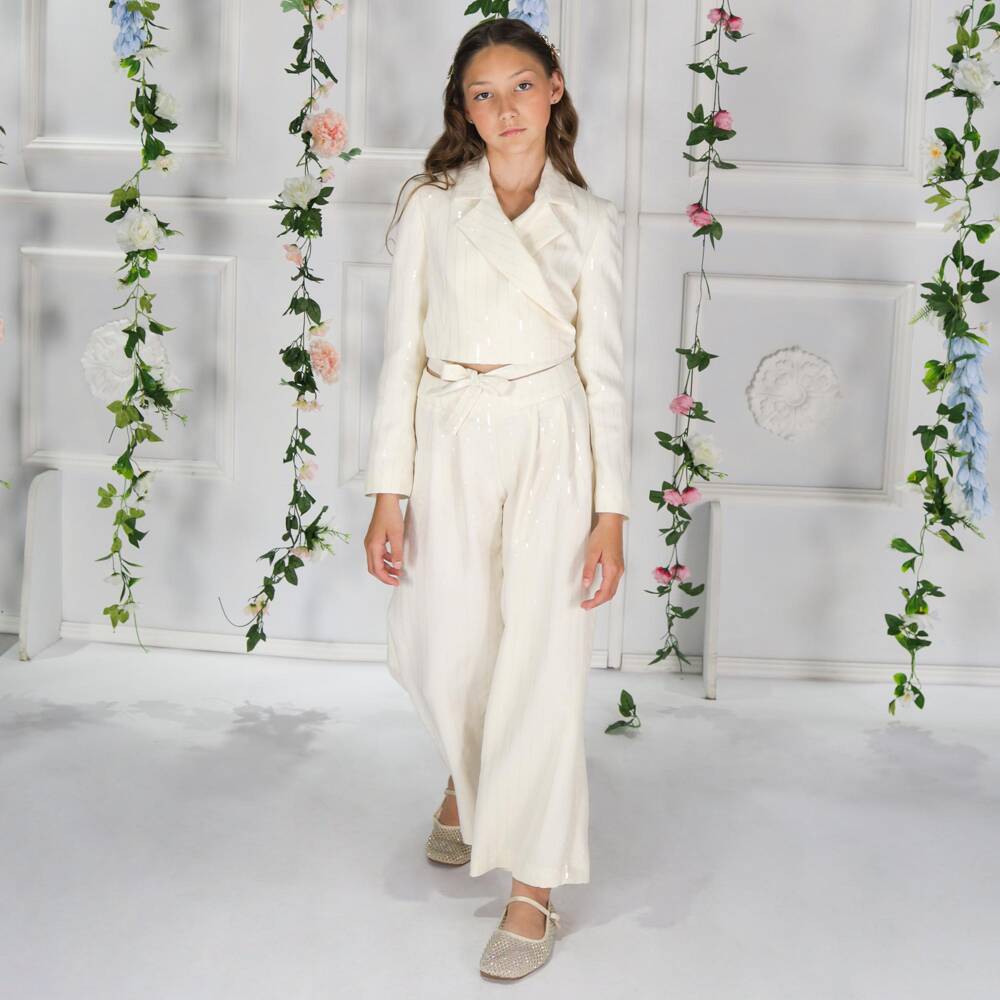 Fun & Fun-بنطلون بأرجل واسعة مزين بالترتر لون عاجي للبنات | Childrensalon