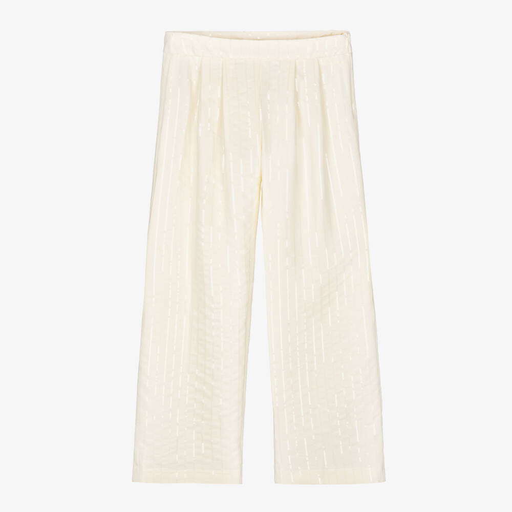 Fun & Fun-Girls Ivory Sequinned Wide Leg Trousers | Childrensalon