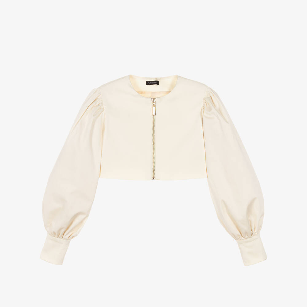 Fun & Fun-Girls Ivory Short Jacket with Puffed Sleeves | Childrensalon