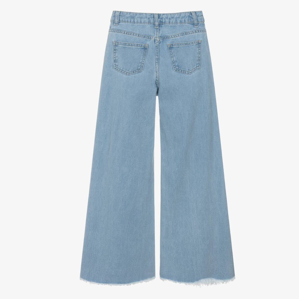 Fun & Fun-Girls Light Blue Bejewelled Wide Leg Jeans | Childrensalon