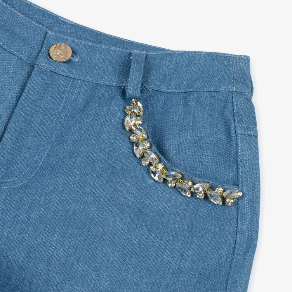 Fun & Fun-Girls Light Blue Denim Shorts with Rhinestone Trims | Childrensalon
