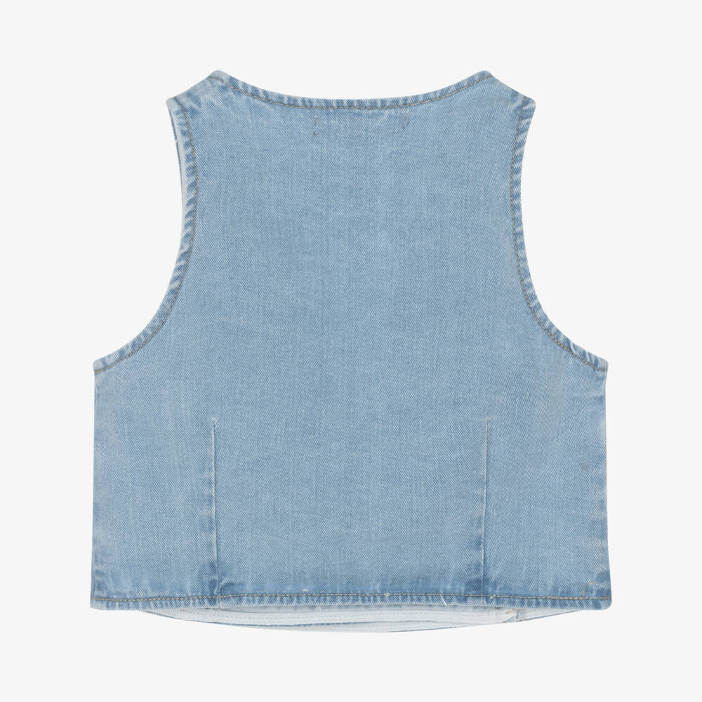 Fun & Fun-Girls Light Blue Denim Waistcoat with Jewels | Childrensalon