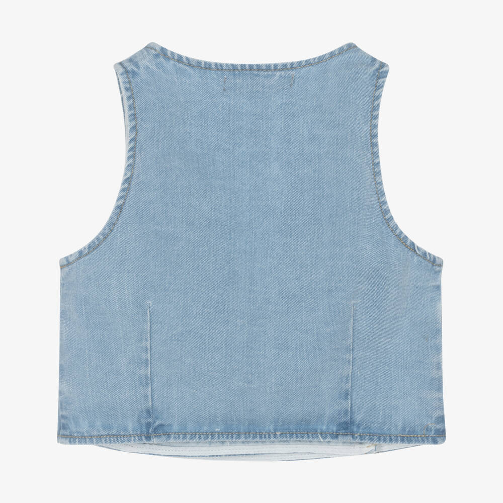 Fun & Fun-Girls Light Blue Denim Waistcoat with Jewels | Childrensalon