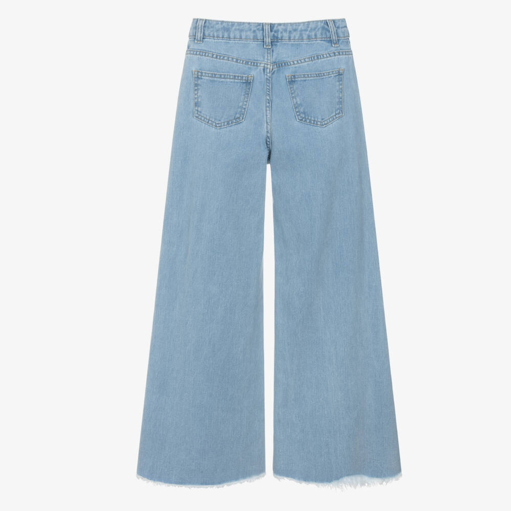 Fun & Fun-Girls Light Blue Wide Leg Jeans with Jewels | Childrensalon