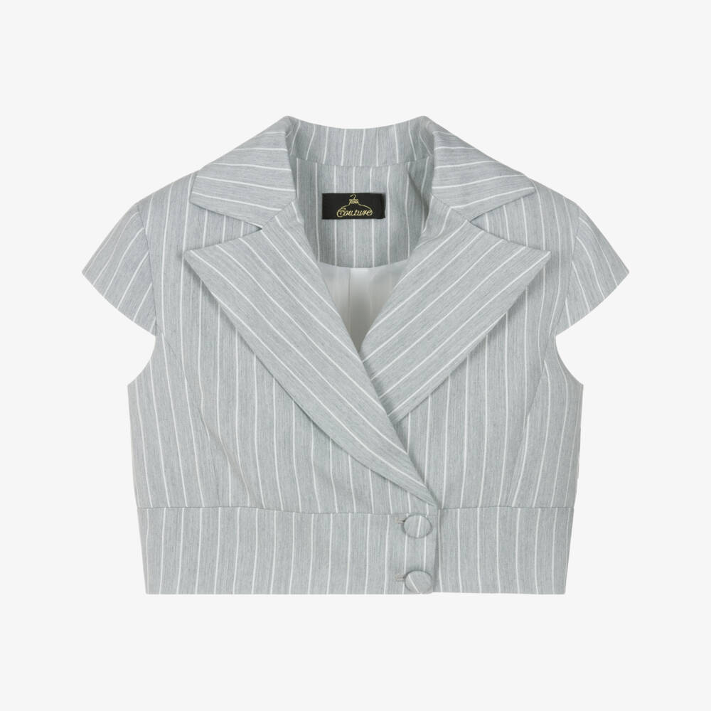 Fun & Fun-Girls Light Grey Pinstripe Cropped Blazer | Childrensalon