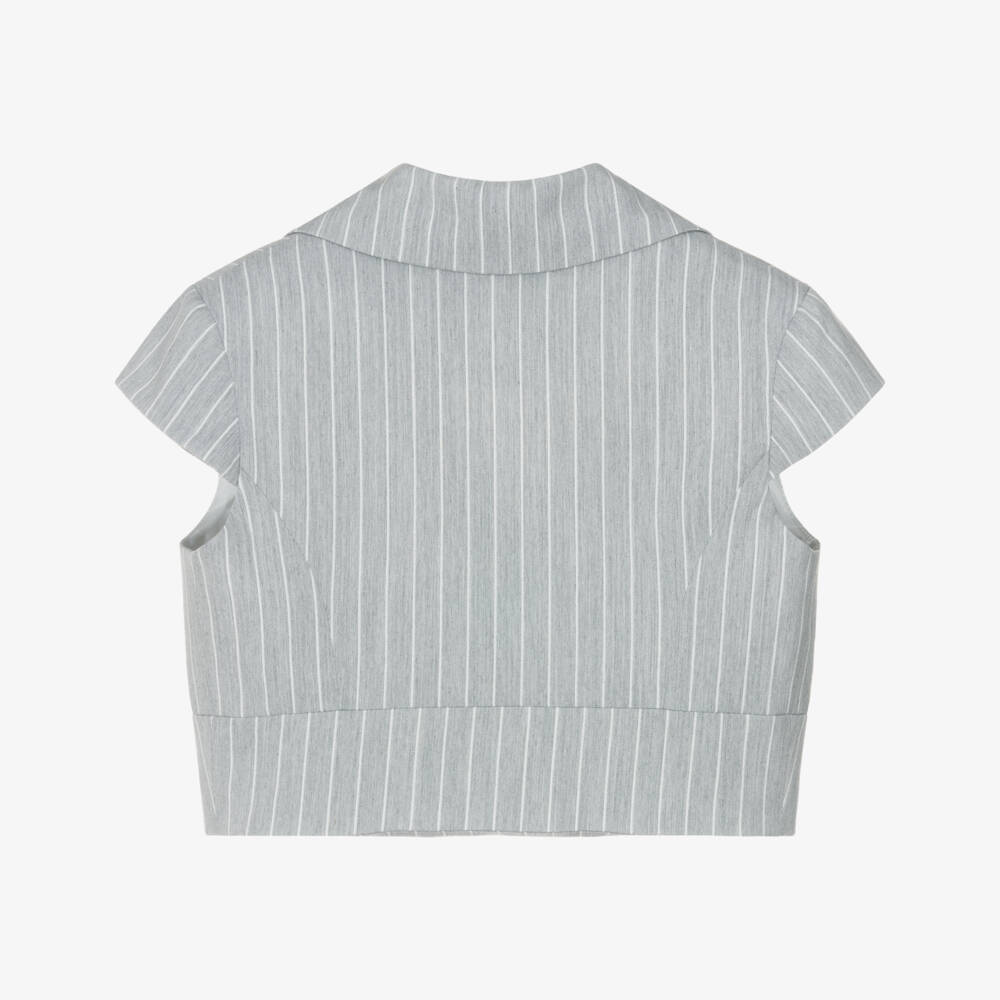 Fun & Fun-Girls Light Grey Pinstripe Cropped Blazer | Childrensalon