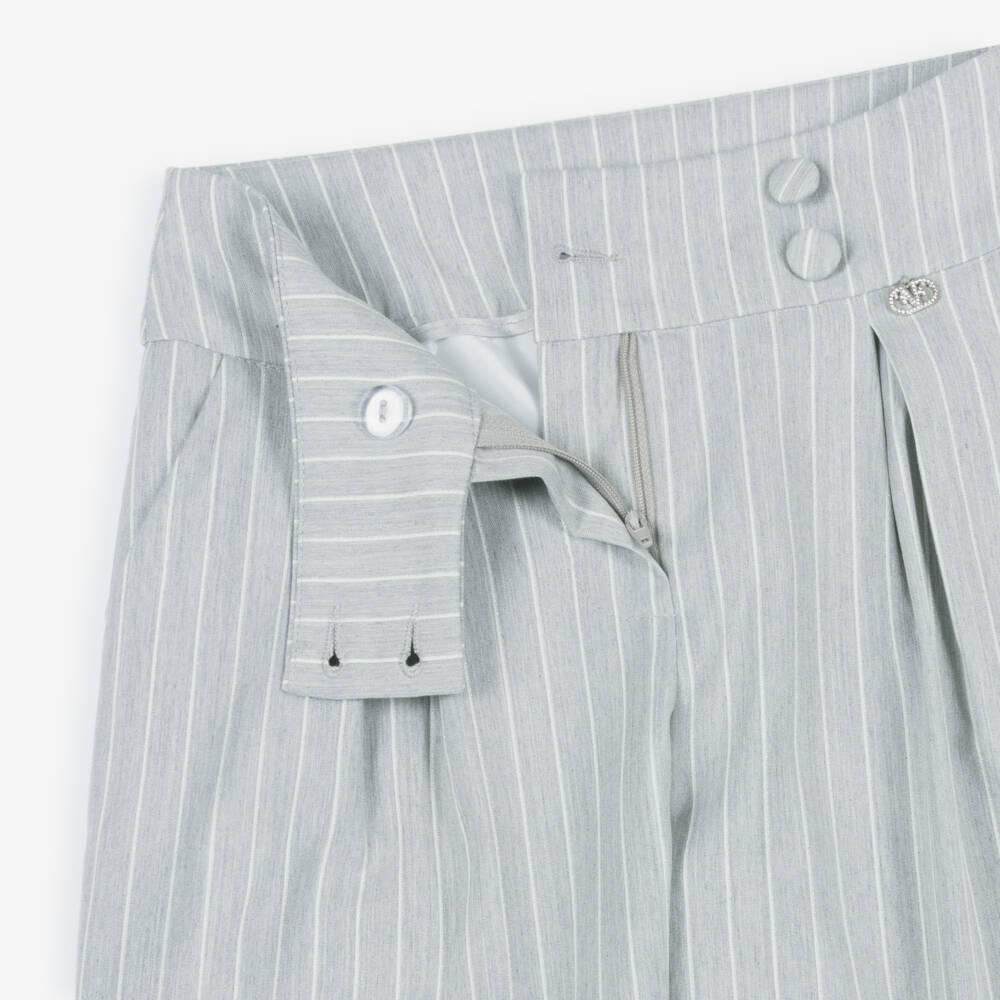 Fun & Fun-Girls Light Grey Pinstripe Wide Leg Trousers | Childrensalon
