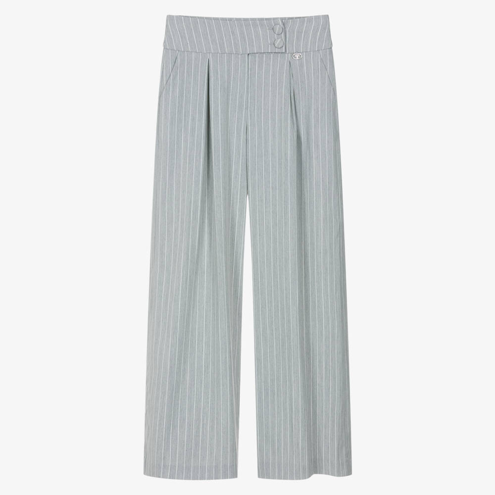 Fun & Fun-Girls Light Grey Pinstripe Wide Leg Trousers | Childrensalon