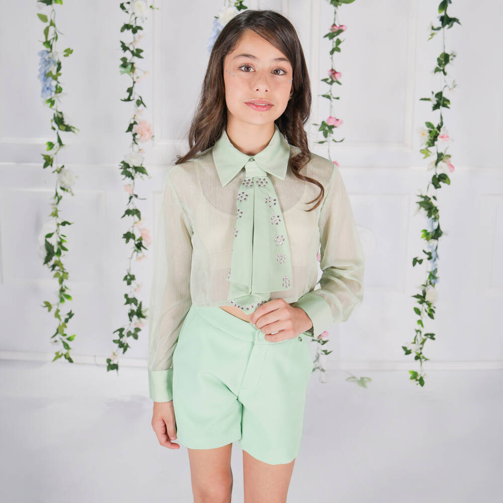 Fun & Fun-شورت كريب لون أخضر نعناعي للبنات | Childrensalon