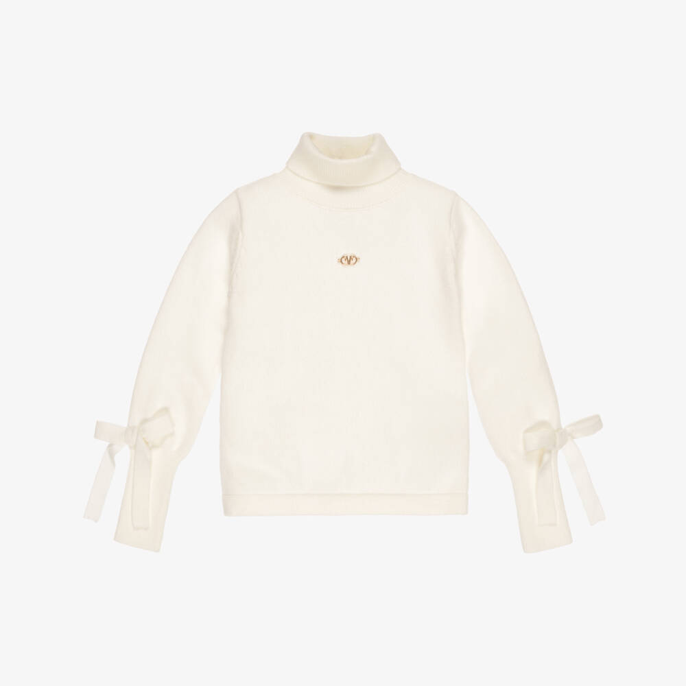 Fun & Fun-Girls Off White Roll Neck Knitted Sweater | Childrensalon