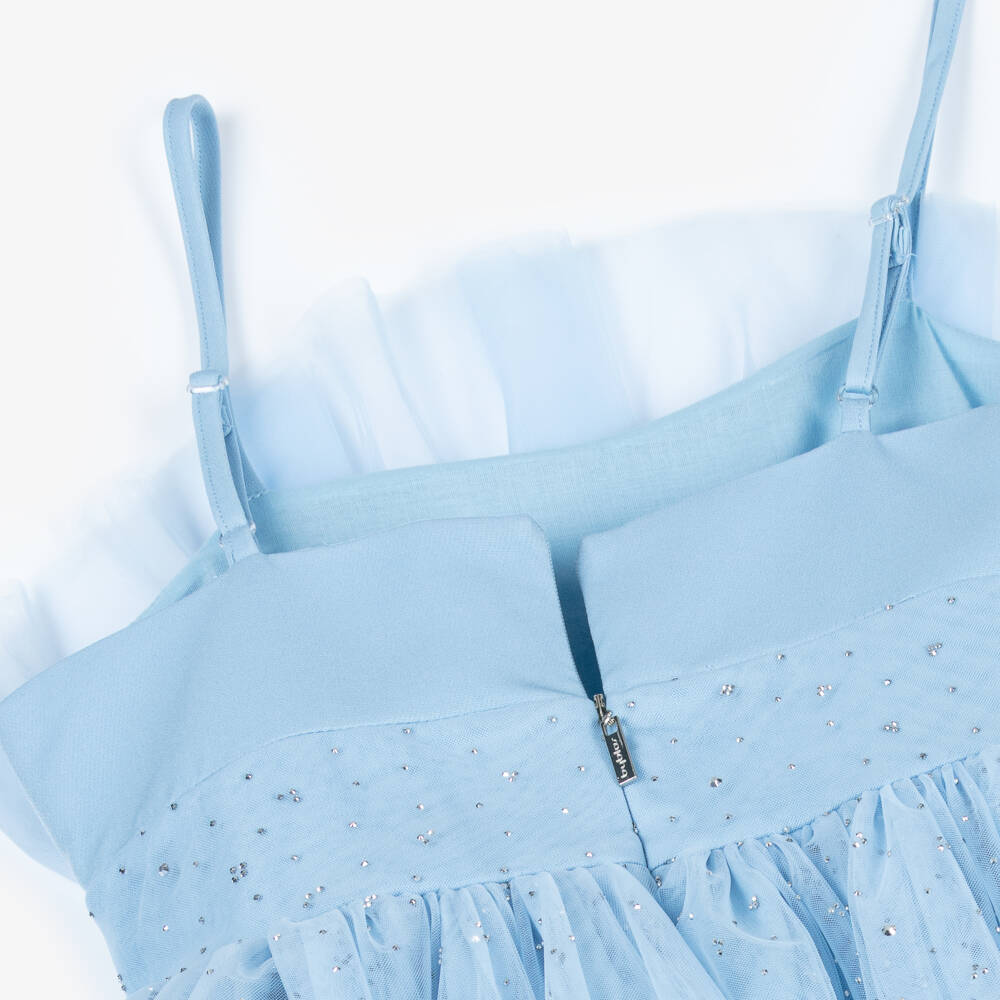 Fun & Fun-Girls Pale Blue Tulle & Crêpe Dress with Silver Rhinestones | Childrensalon