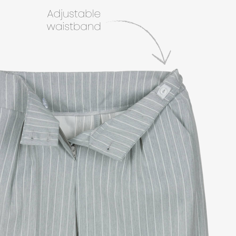 Fun & Fun-Girls Pale Grey Wide Leg Trousers with Glittery Pinstripes | Childrensalon