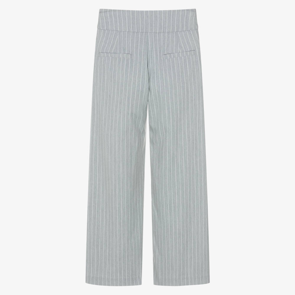 Fun & Fun-Girls Pale Grey Wide Leg Trousers with Glittery Pinstripes | Childrensalon