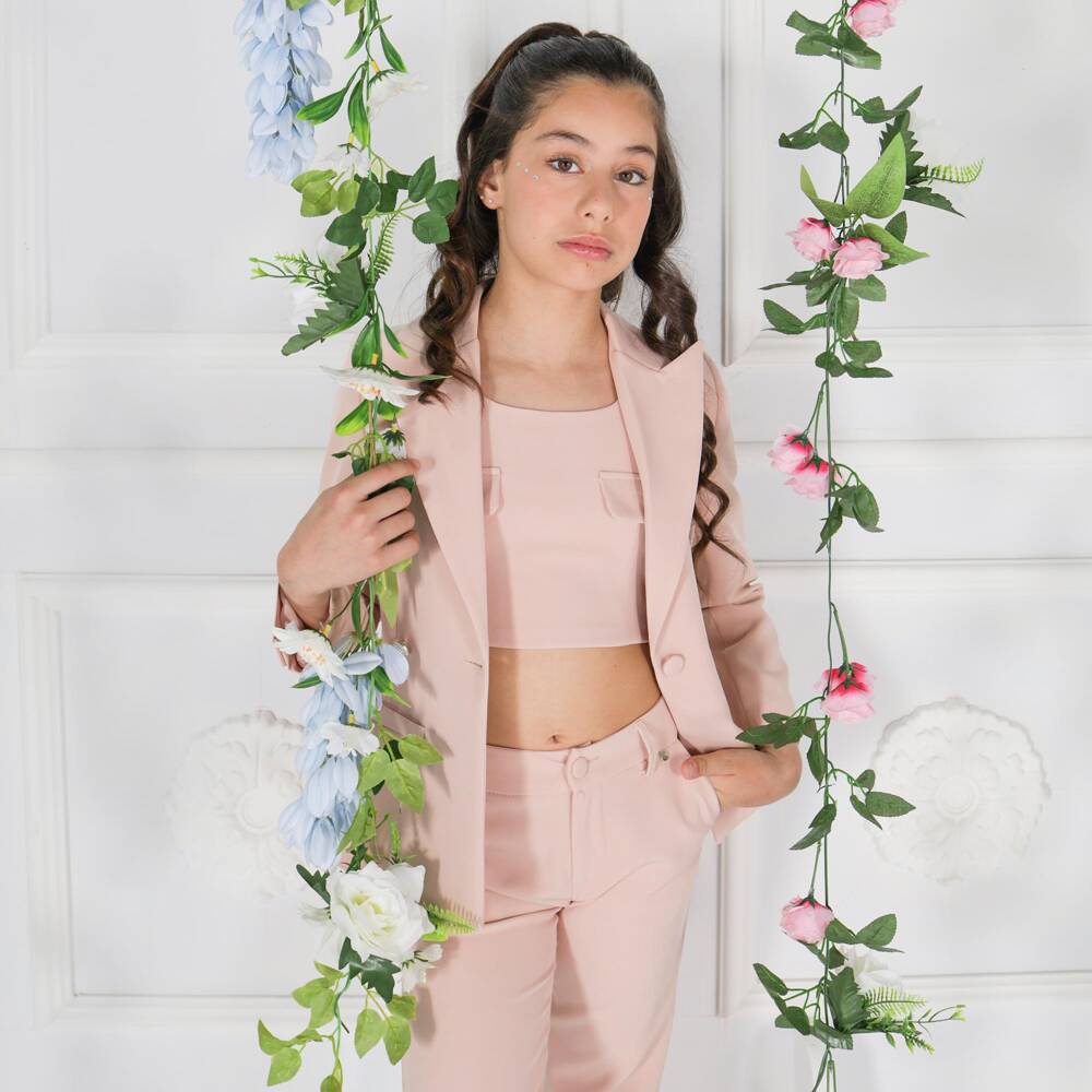 Fun & Fun-Girls Pastel Pink Blazer with Rhinestone Buttons | Childrensalon