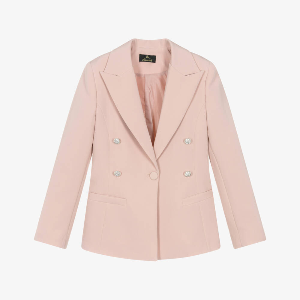 Fun & Fun-Girls Pastel Pink Blazer with Rhinestone Buttons | Childrensalon