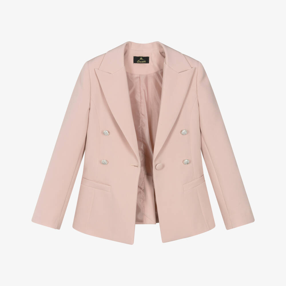 Fun & Fun-Girls Pastel Pink Blazer with Rhinestone Buttons | Childrensalon