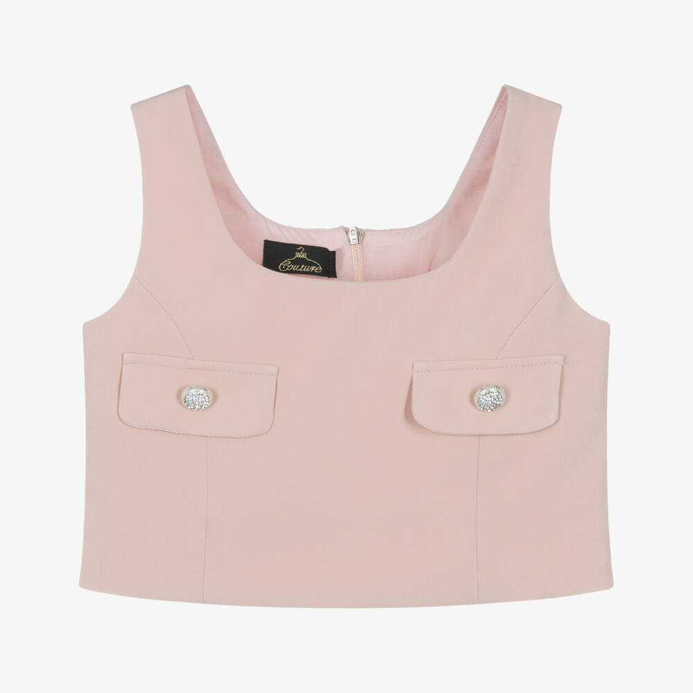 Fun & Fun-Girls Pastel Pink Top with Diamanté Buttons | Childrensalon