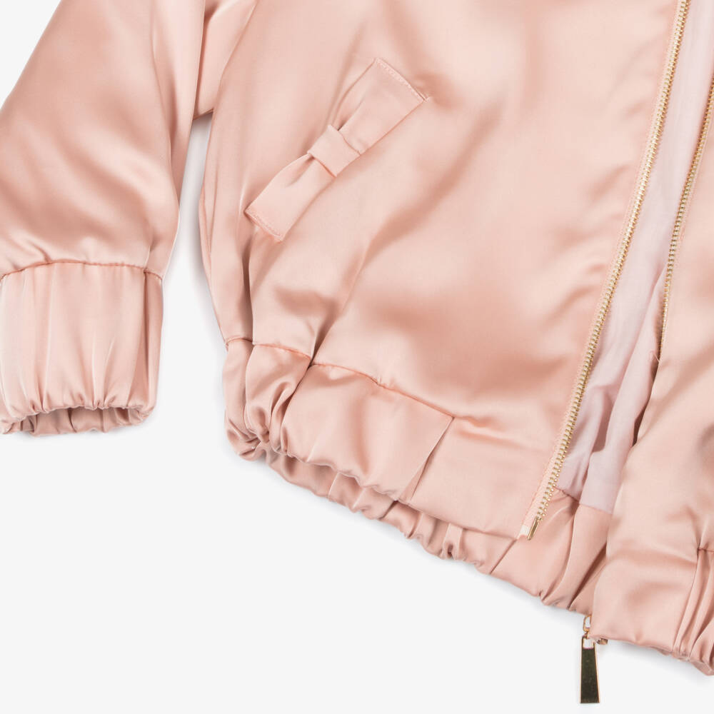 Fun & Fun-Girls Peach Pink Satin Bomber Jacket | Childrensalon