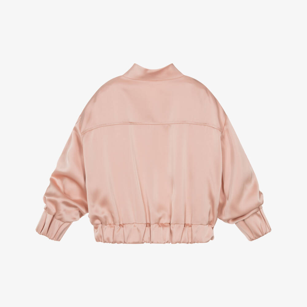 Fun & Fun-Girls Peach Pink Satin Bomber Jacket | Childrensalon