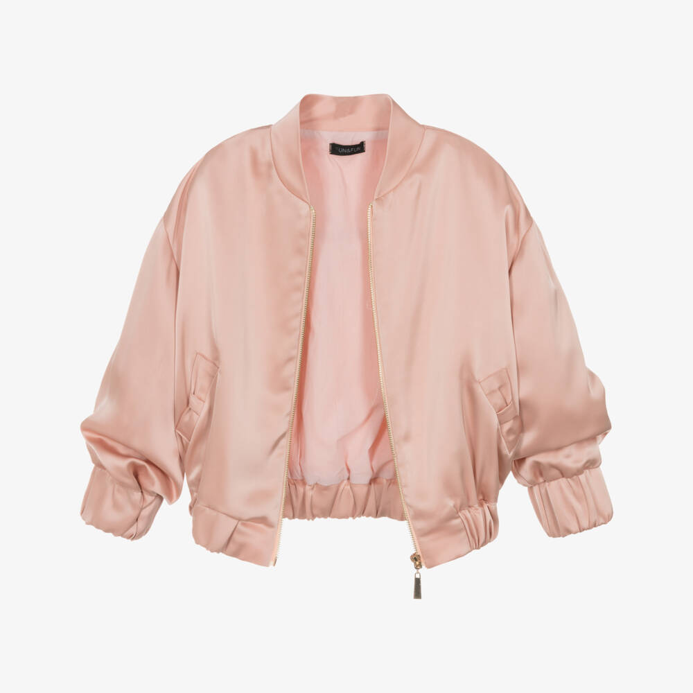 Fun & Fun-Girls Peach Pink Satin Bomber Jacket | Childrensalon