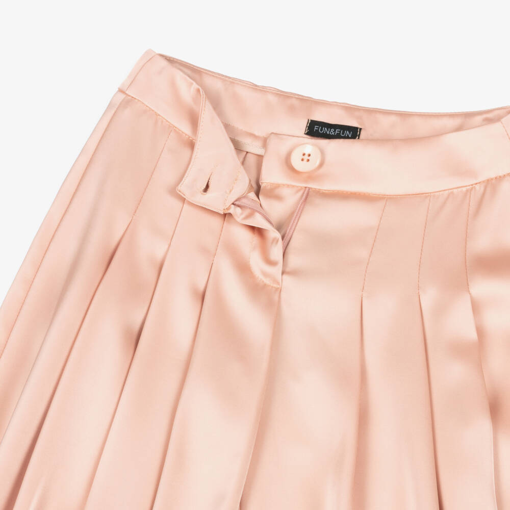 Fun & Fun-Girls Peach Pink Wide Leg Pleated Trousers | Childrensalon