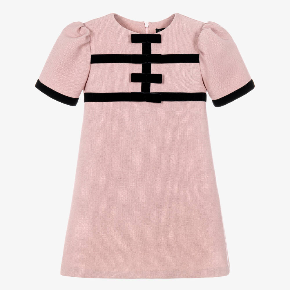 Fun & Fun-Girls Pink Dress with Black Velvet Bows & Trims | Childrensalon