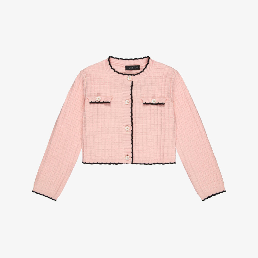Fun & Fun-Girls Pink Textured Knit Cardigan | Childrensalon