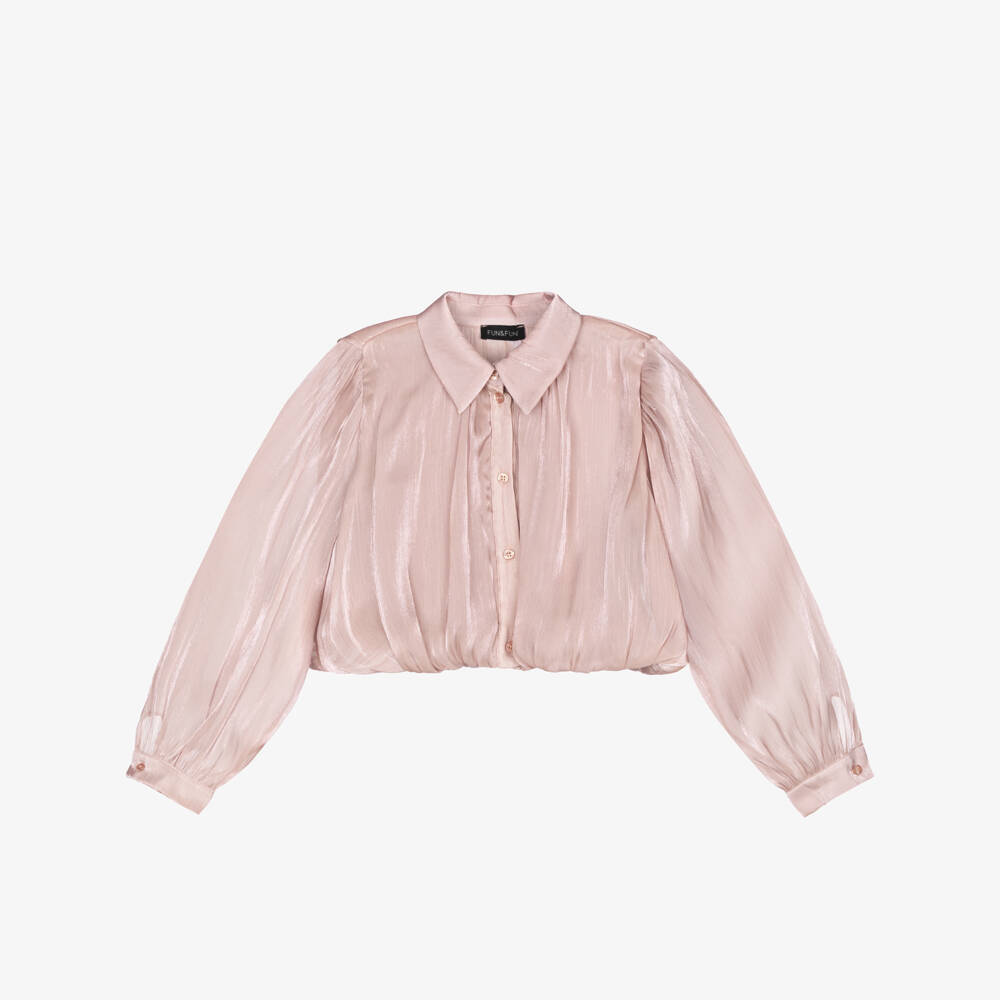 Fun & Fun-Girls Shimmery Pink Bubble Hem Blouse | Childrensalon