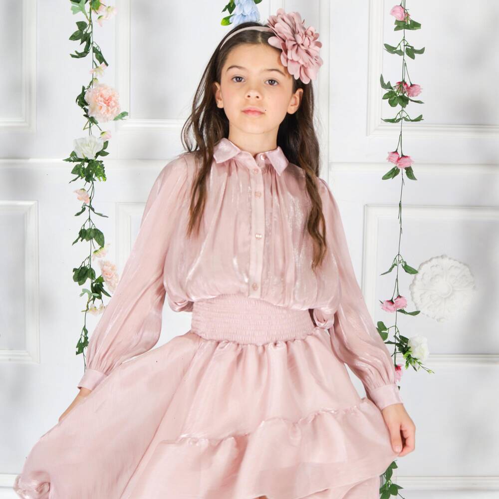 Fun & Fun-Girls Shimmery Pink Bubble Hem Blouse | Childrensalon