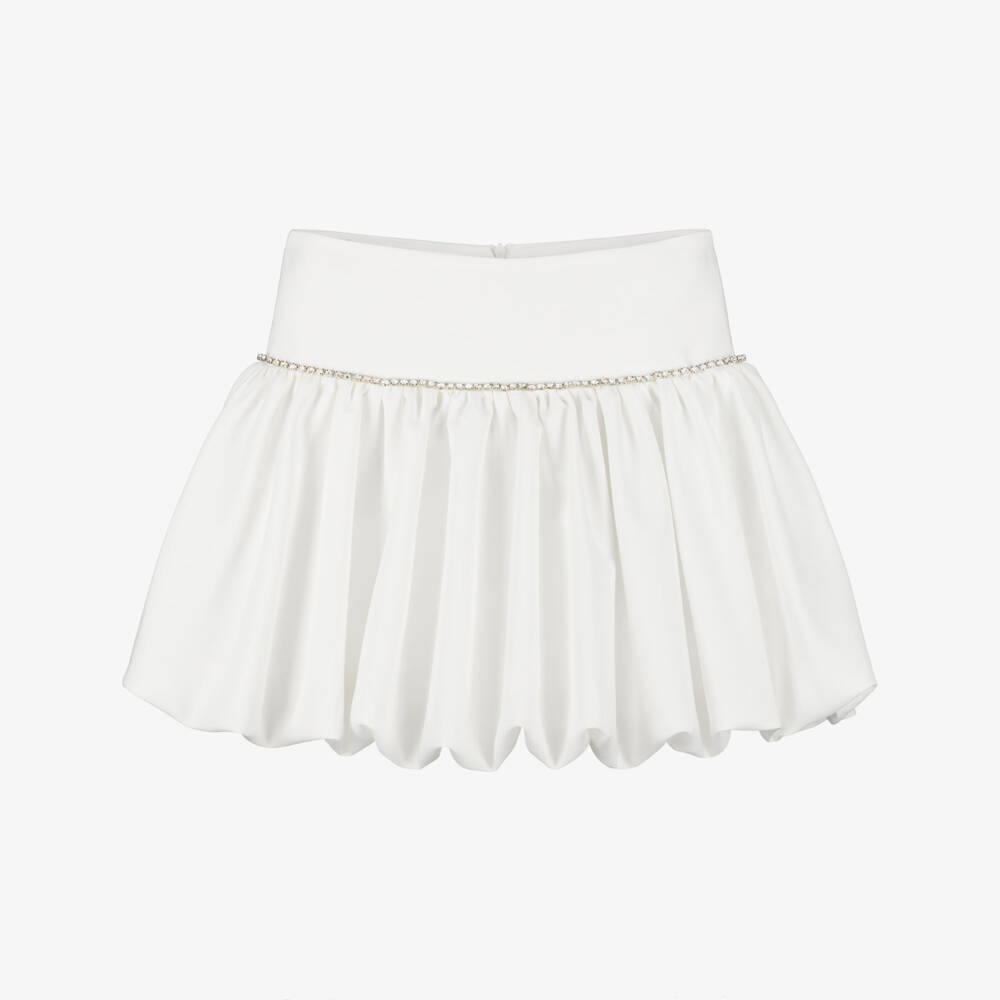 Fun & Fun-تنورة كريب بحافة منتفخة لون أبيض للبنات | Childrensalon