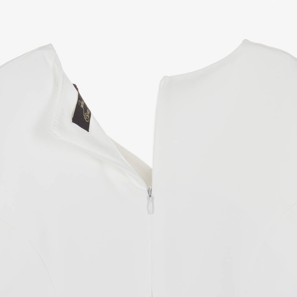 Fun & Fun-Girls White Crêpe Dress with Diamanté Buttons | Childrensalon