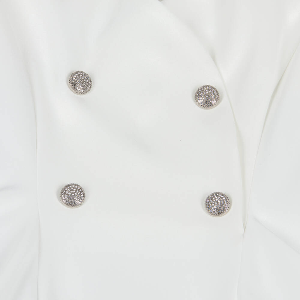 Fun & Fun-Girls White Crêpe Dress with Diamanté Buttons | Childrensalon