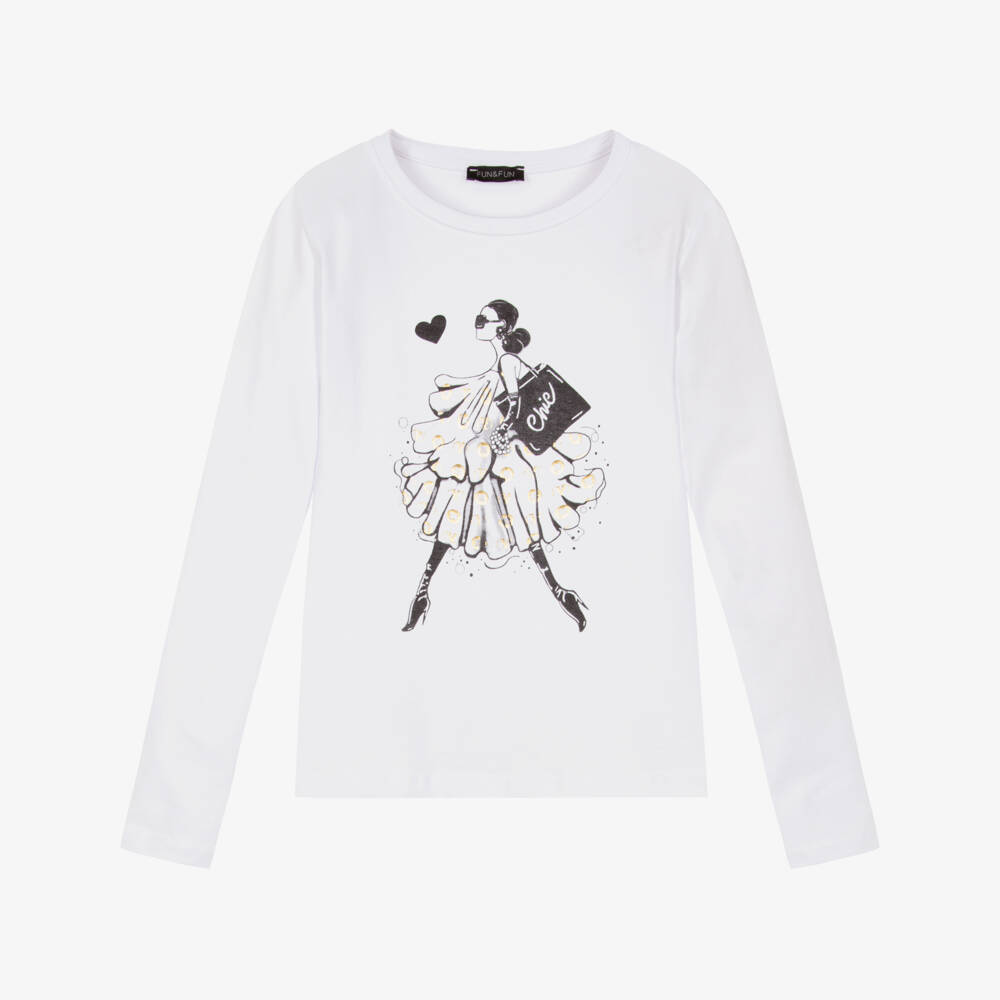 Fun & Fun-Girls White Girl Graphic Long Sleeved Top | Childrensalon