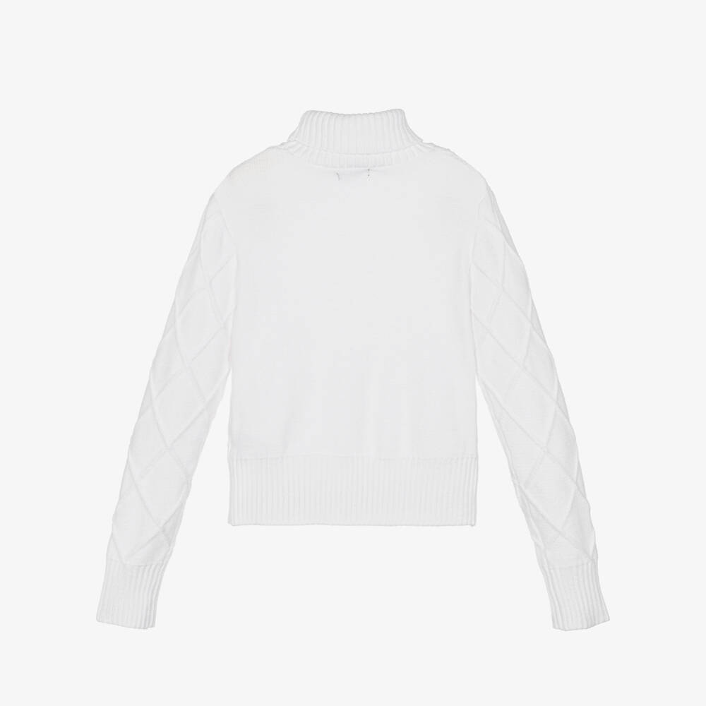 Fun & Fun-Свитер белый вязаный с ромбами и бантиками для девочек | Childrensalon