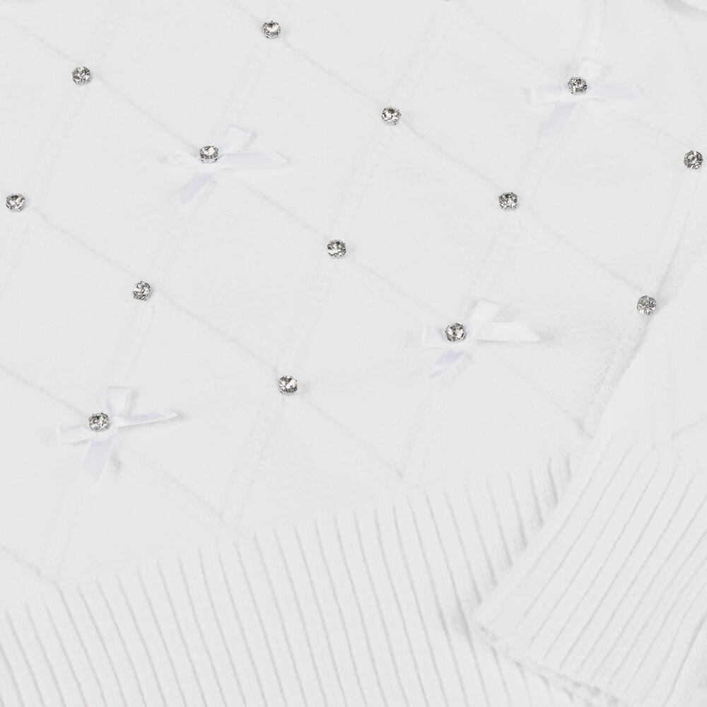 Fun & Fun-Свитер белый вязаный с ромбами и бантиками для девочек | Childrensalon