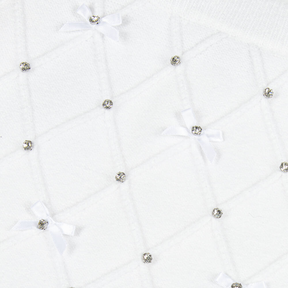 Fun & Fun-Girls White Knitted Diamanté & Bow Skirt | Childrensalon