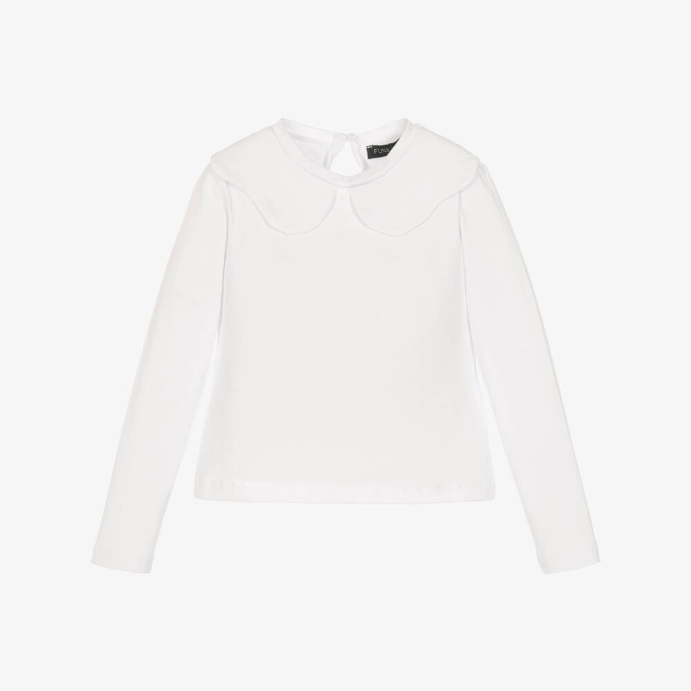 Fun & Fun-Girls White Long Sleeve Top with Black Velvet Bow | Childrensalon
