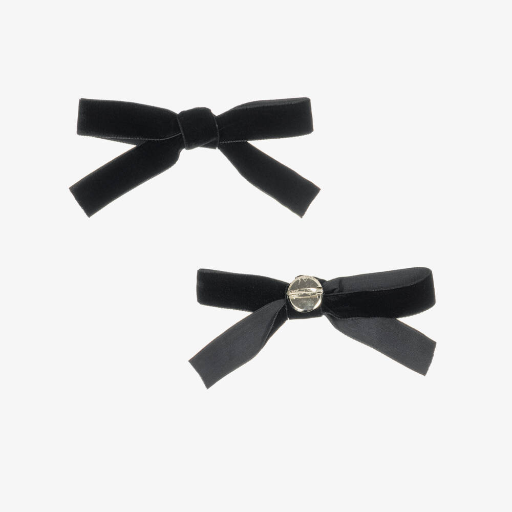 Fun & Fun-Girls White Long Sleeve Top with Black Velvet Bow | Childrensalon