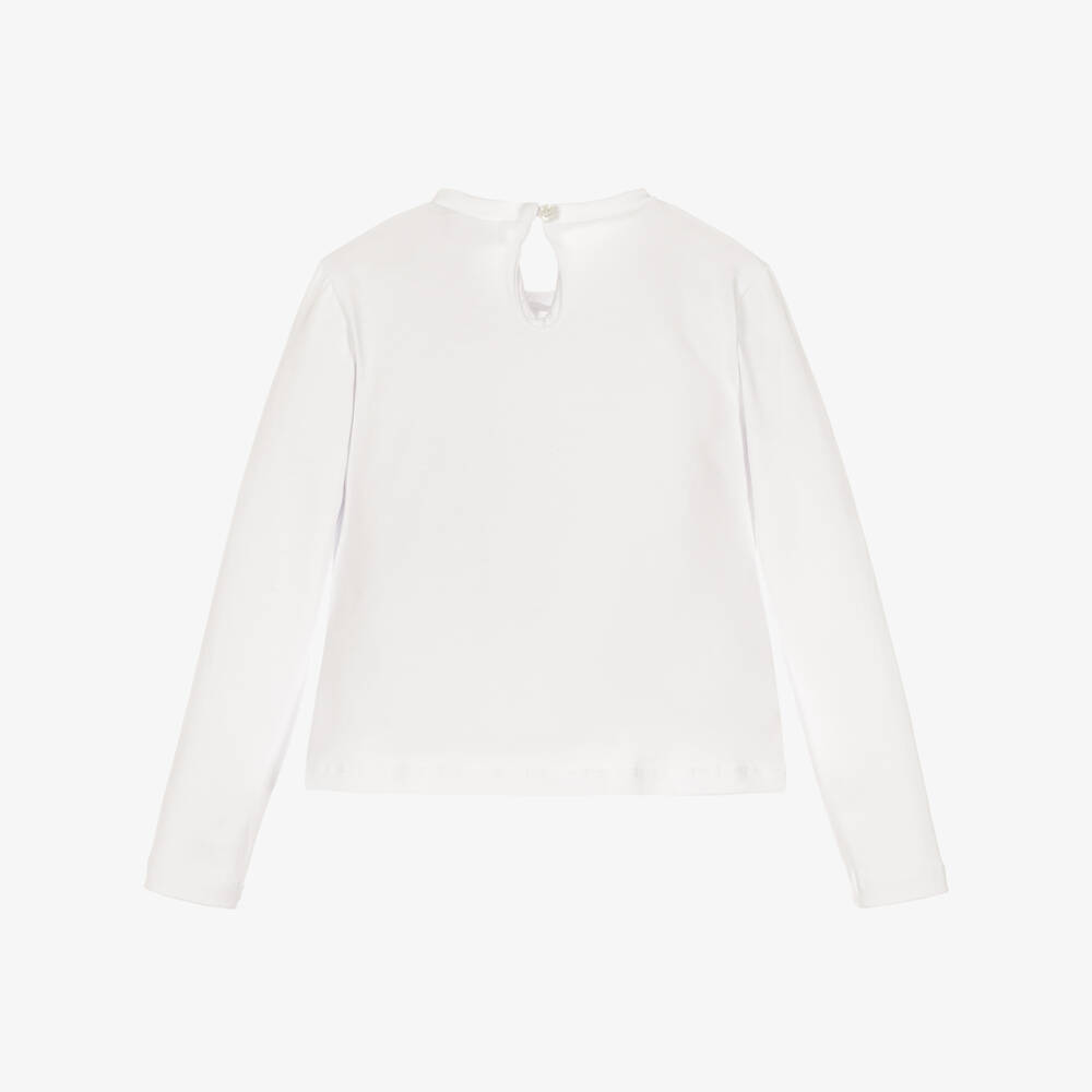 Fun & Fun-Girls White Long Sleeve Top with Black Velvet Bow | Childrensalon