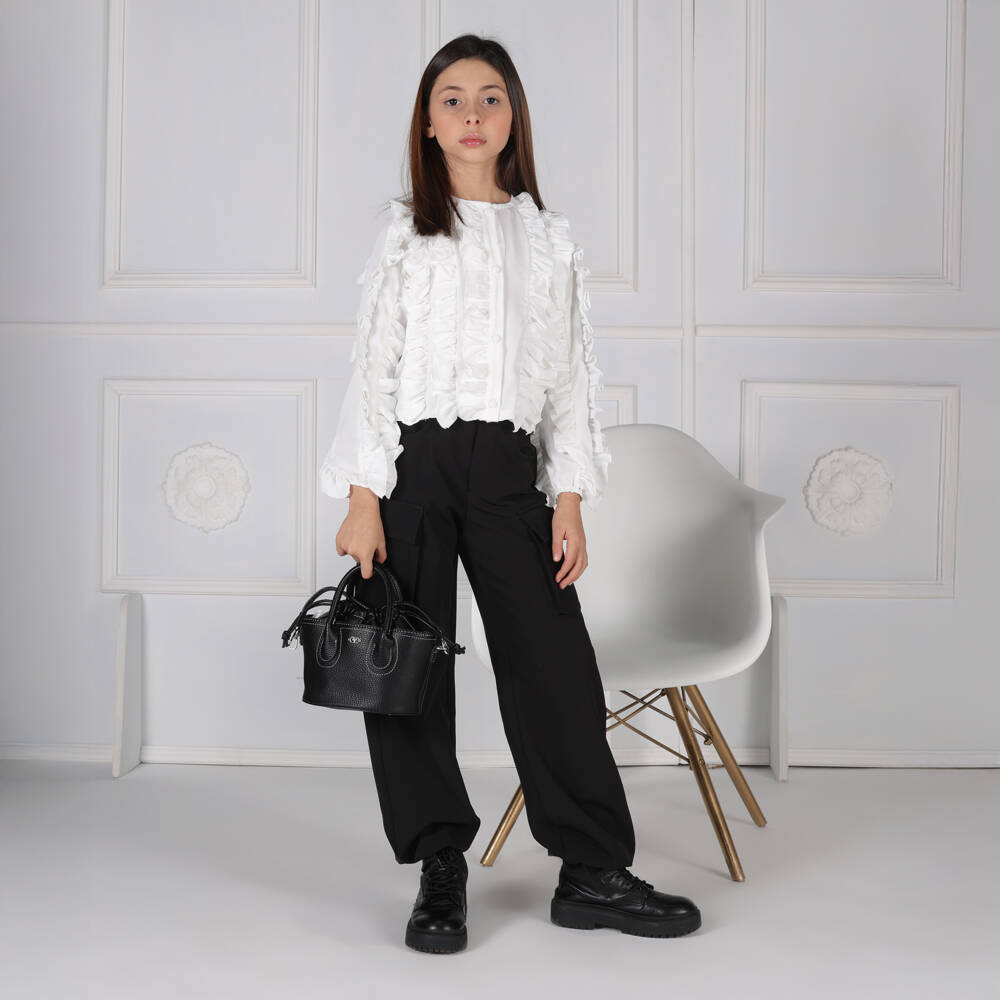 Fun & Fun-Girls White Long Sleeved Ruffle Blouse | Childrensalon