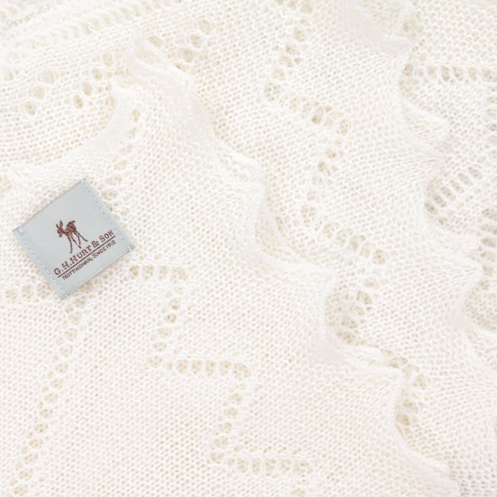 G.H.Hurt & Son-شال صوف مارينو محبوك لون عاجي للأطفال (130 سم) | Childrensalon