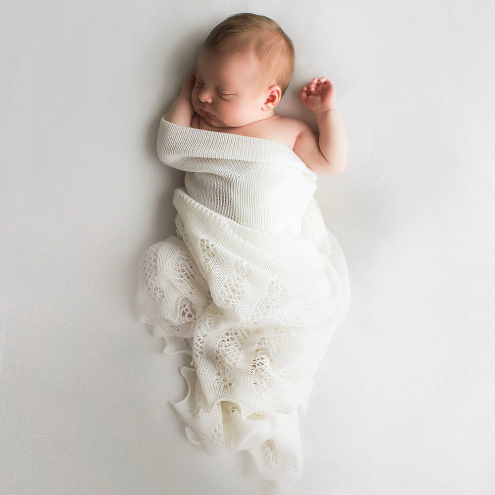 G.H.Hurt & Son-Ivory Wool Baby Shawl (130cm) | Childrensalon